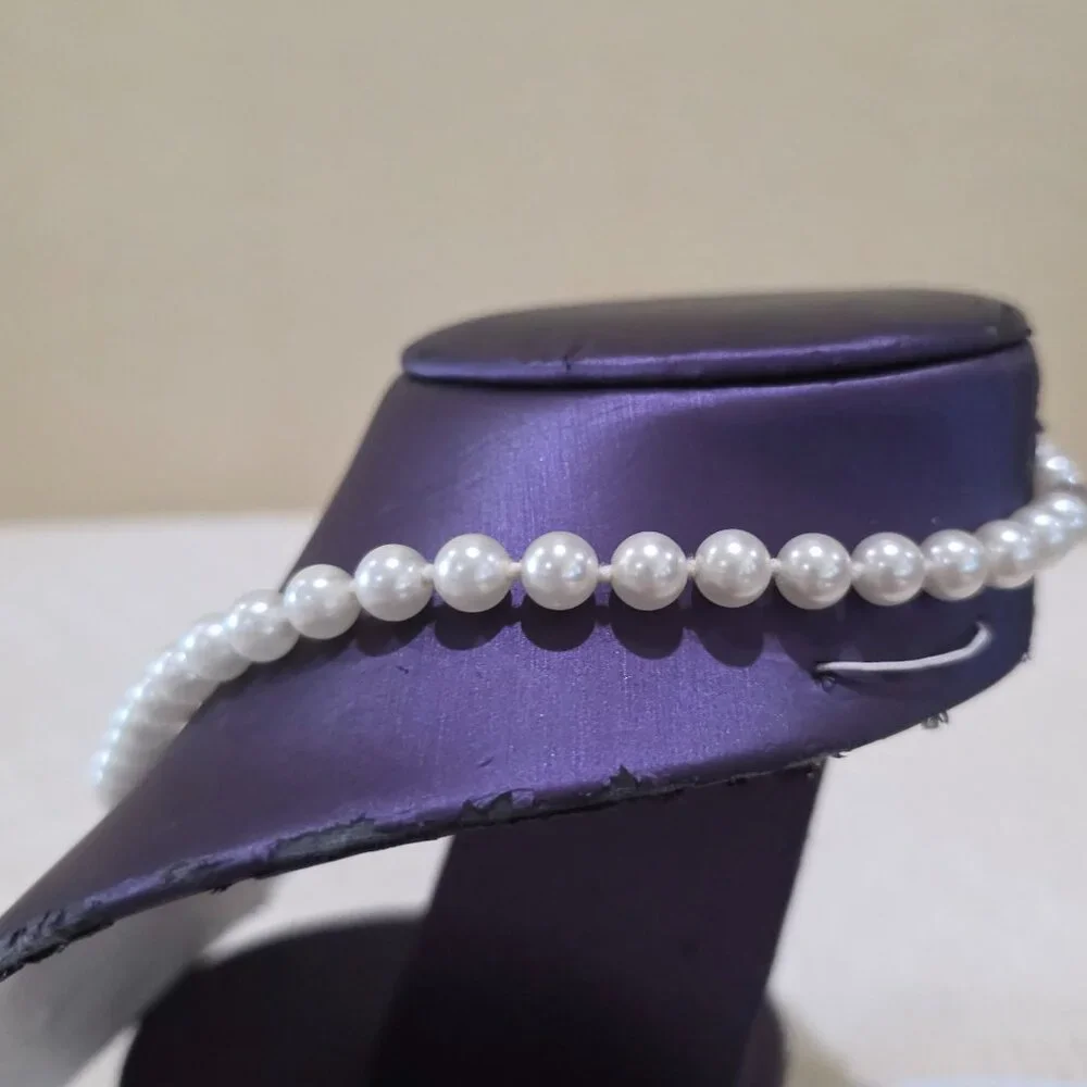 Vintage 7mm Heavy White Faux Pearl Silver Asian Design 925 Clasp 18